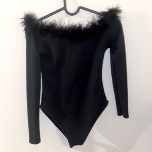 NASTY GAL: Black Feather trim Bodysuit